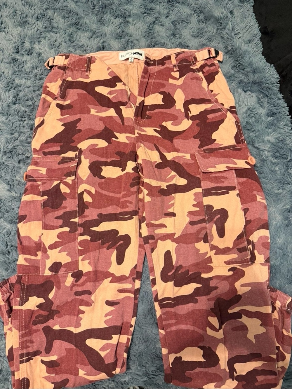 Fashion Nova Pink & Burgundy Camo Utility Cargo Pants
